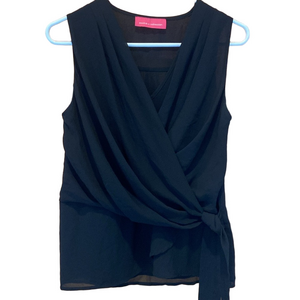Pookie & Sebastian Black Sleeveless Wrap Top with Tie Detail Size Small